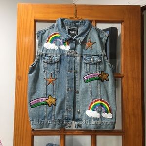LF Taigwah Sequin Denim Rainbow Star Vest